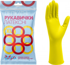 Перчатки латексные для уборки деликатные, размер XL, желт.