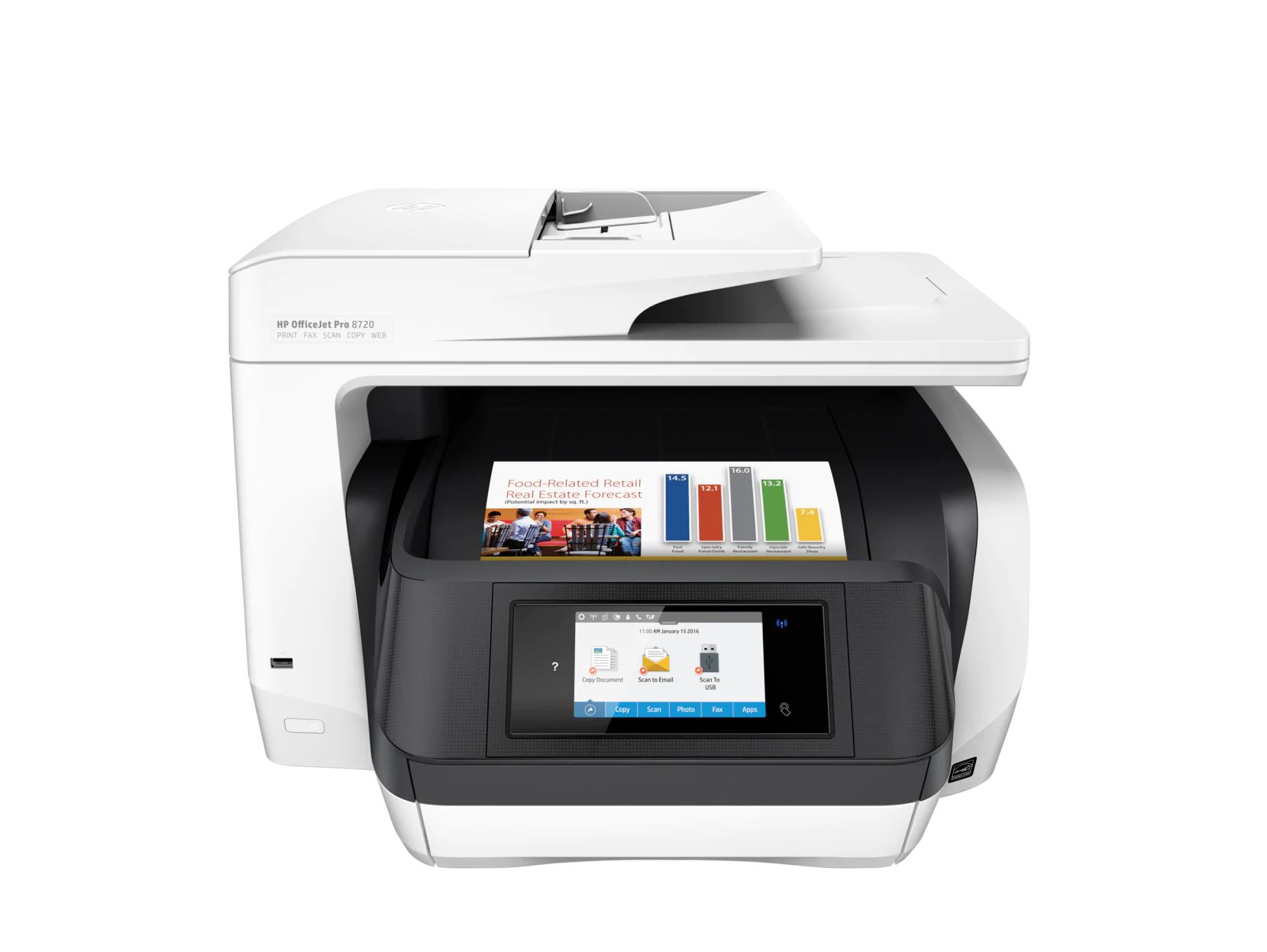 Багато функціональний пристрій, формат А4, кольоровий струменевий друк, HP OfficeJet Pro 8720 з Wi-F