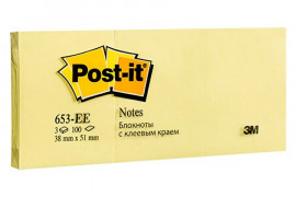 Блок паперу з клейким шаром Post-it 38*51мм.*100л, 3шт/уп., жовт. Блок паперу з клейким шаром Post-it 38*51мм.*100л, 3шт/уп., жовт.