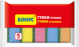 Губки кухонні, 90*64*30мм., 5шт/уп., асорті