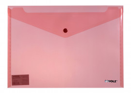 Папка-конверт на кнопке А4, прозрачная, толщина 180мкм., красн.