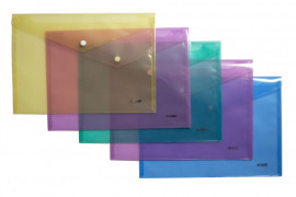 Папка-конверт на кнопке А4, тонкая, полупрозрачная, ассорт.