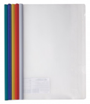 Папка с планкой А4, 10мм., вмещает 65 листов, пластик прозрачный, корешок ассорт.