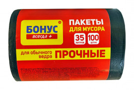 Мешок для мусора на 35литров 45*55см.*100шт. Бонус, черн.