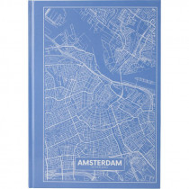 Книга обліку тверда обкладинка, офсет, 96арк., серія Maps Amsterdam, клітинка, син.