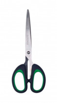 Ножницы 21,5см., черные с резиновыми вставками, зелен.