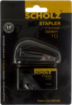 Степлер-міні №10 8арк., пластик. + 1000 скоб, чорн.