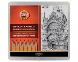 Набор карандашей чернографитных 1500, 8В-10Н, 24шт./уп., метал. коробка