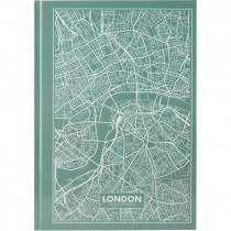 Книга обліку тверда обкладинка, офсет, 96арк., серія Maps London, клітинка, бірюз.