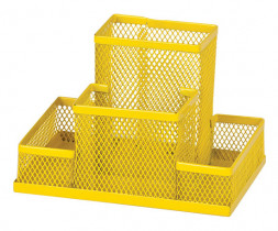 Подставка для ручек и канцтоваров на 4 отделения металлическая, желт.