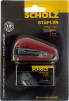 Степлер-міні №10 8арк., пластик. + 1000 скоб, черв.