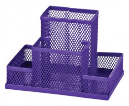 Подставка для ручек и канцтоваров на 4 отделения металлическая, фиолет.