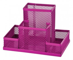 Підставка для ручок і канцтоварів на 4 відділення, металева рожев.