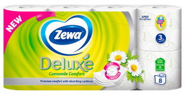 Туалетная бумага Стандарт Deluxe, 3-х сл., целлюлоза, 150отр.(9,5*12,4см.), 8шт./уп., ромашка.