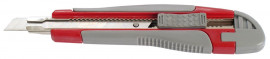 Ніж канцелярський 9мм., металева направляюча, пластик. прогумований корпус, червоно-сірий