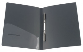 Папка со скоросшивателем и карманом А4, 20мм., пластик, сер.