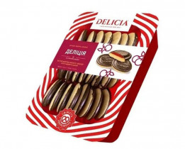 Печенье сдобное сбивное "Делиция" с вишневым вкусом в шоколадной глазури, 0,3кг. 
